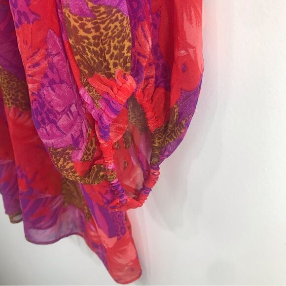 Moda International Pink Tropical / Cheetah Gathered Tunic Sparkle Blouse - Picture 9 of 12